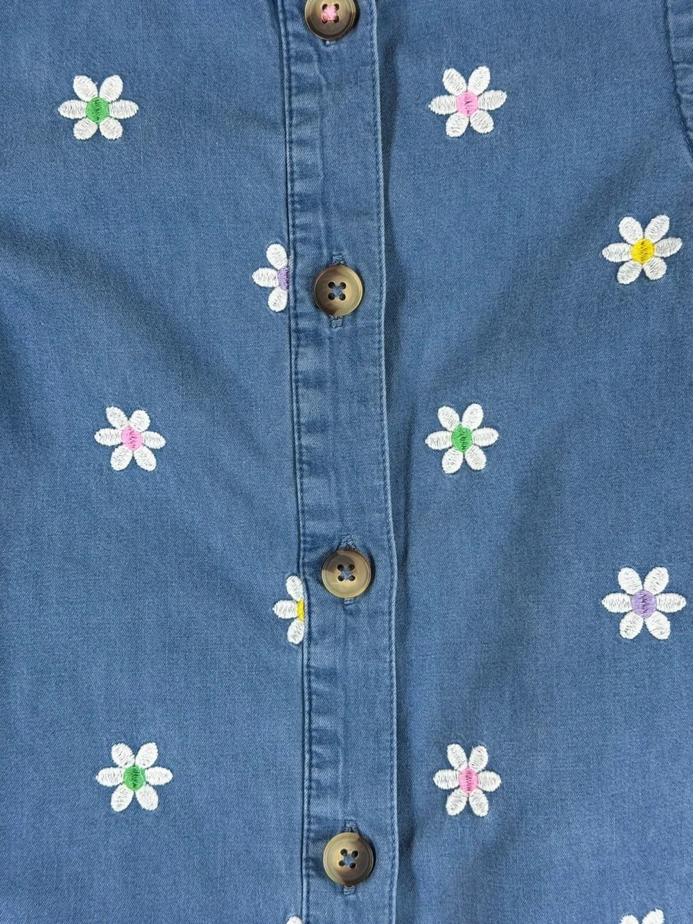MINI BODEN Embroidered Chambray Romper in Denim Daisy - 18-24M